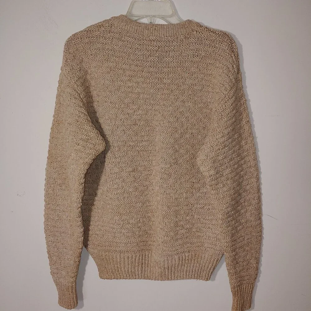 Vintage Banana Republic Mill Valley Basketwave Knit Cotton Sweater Size M Tan